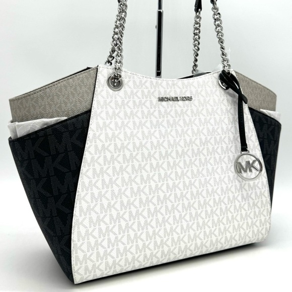 Michael Kors Large Jet Set Travel Chain Shoulder Bag Optic White Multi - Picture 3 of 11